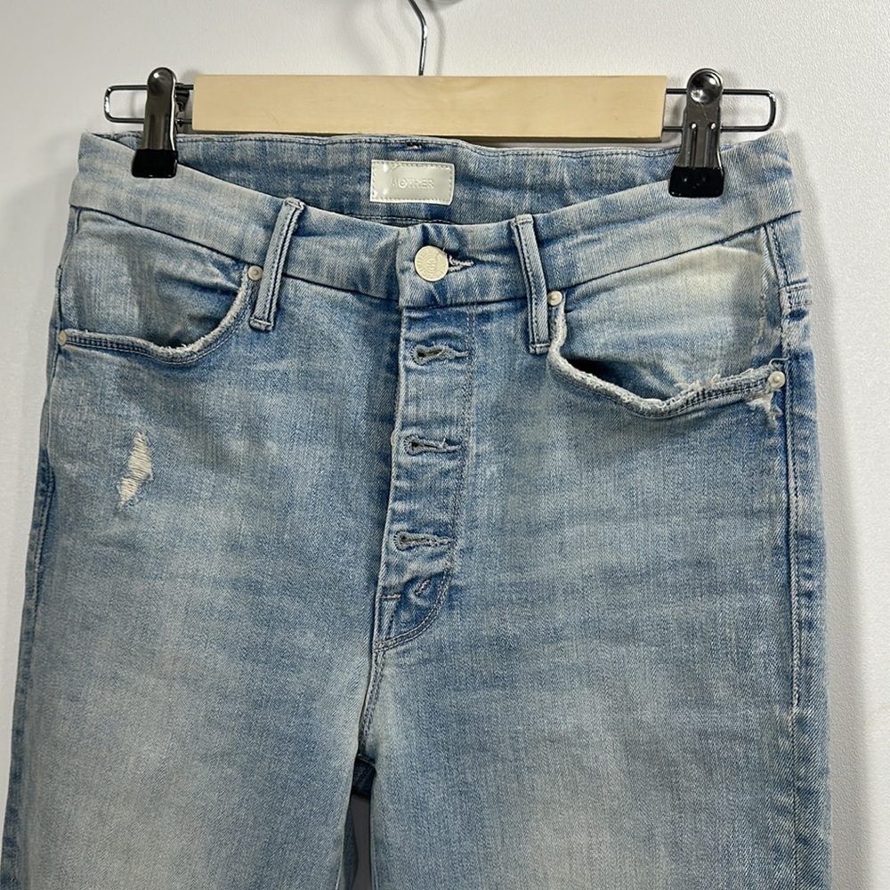 Mother The Pixie Ankle Fray Light Wash Distressed button fly jeans size 26 - Picture 2 of 14